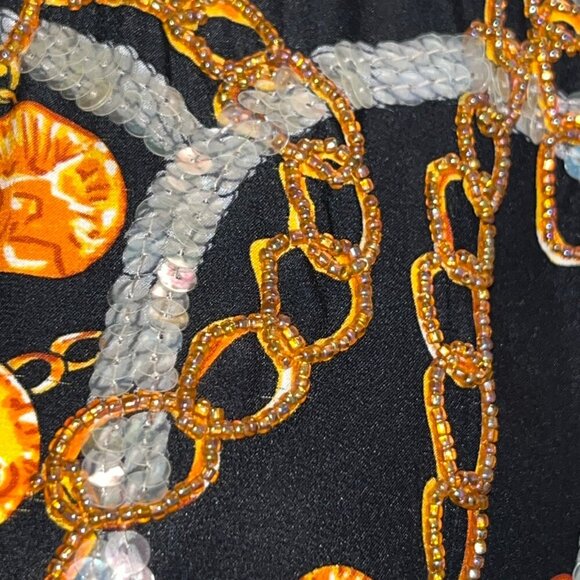 Vintage STARINGTON Sequin & Bead Embellished Chain & Coin Silk Blouse - EUC - 8 - Picture 6 of 16